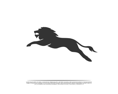 simple black jump high lion , running logo symbol design illustration