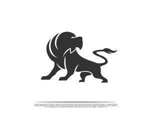 Stand lion look back full body logo symbol design illustration