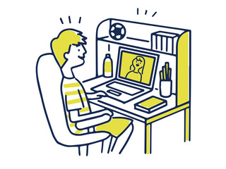 自宅でオンラインで会話する若い男性