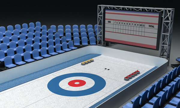 3D Illustration of Ice arena for playing curling