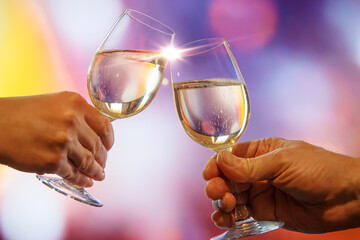 Holiday toast. Two glasses of champagne.