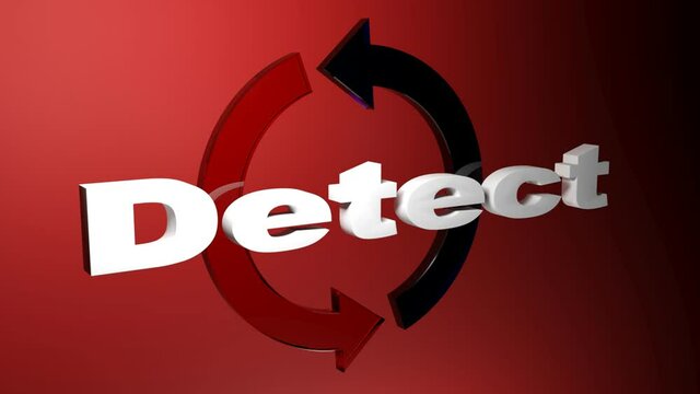 The write DETECT in front of rotating arrows on red background - 3D rendering video clip