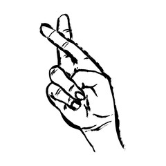 Fingers crossed line icon. Wish, cheating, hand. Gesturing concept. Can be used for topics like communication, belief, superstition. Grunge doodle cartoon hand-drawn design
