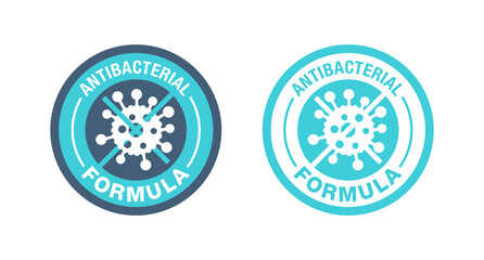 Antibacterial formula stamp - crossed out bacterial virus emblem - vector isolated sign for antibiotics antiseptic cosmetics and medical products