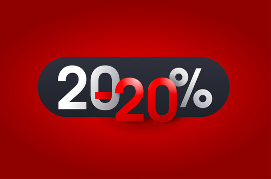 2020 New Year 20 off sale banner - limited winter holiday special offer element for promo advertising, flyer or poster - isolated digits and percentage sign