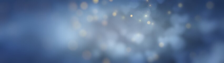 Christmas winter background - blue banner with golden bokeh lights