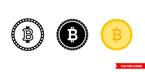 Bitcoin icon of 3 types. Isolated vector sign symbol.