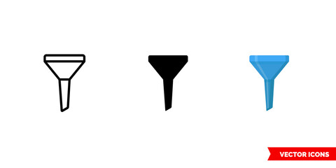 Funnel icon of 3 types. Isolated vector sign symbol.