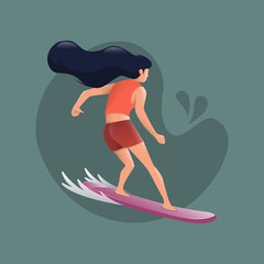 Woman surfing in the summertime