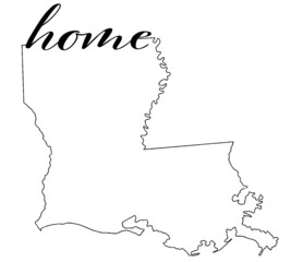 map of Louisiana, vector graphic, Outline with the word home