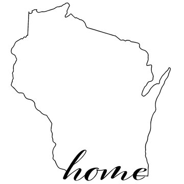 Map Of Wisconsin, Outline Vector Graphic With Home Written On State