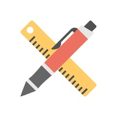 Pen and ruler icon in flat design style. Drafting concept.