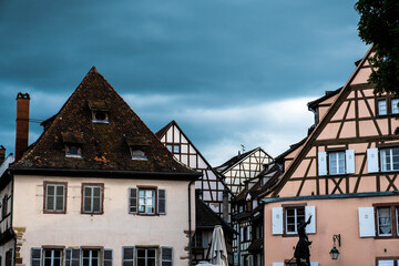 Buildings in Colmar with typical architecture of Alsace, France