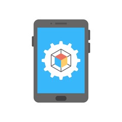 Smartphone and gears symbol. Mobile settings, menu preferences icon. Flat design style for web and mobile concept.