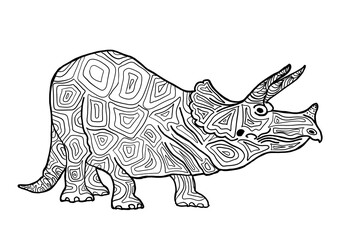 Triceratops. A series of prehistoric dinosaurs. Fossil animals in contour style