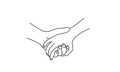 Obraz premium Couple holding hands. Sign. Line drawing vector illustration.