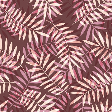 Tropical pattern, palm leaves seamless vector floral background. Exotic plant leaf print illustration. Summer blue jungle print. Leaves of palm tree on paint lines.