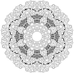 Hand drawn zentangle mandala for coloring page.