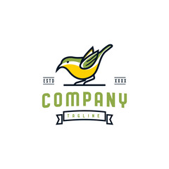 Bananaquit bird logo design template. Awesome a bananaquit bird with emblem logo. A bananaquit bird line art logotype.