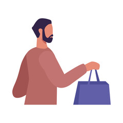 young man fashion wear with shopping bags character
