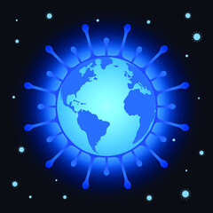 Fototapeta premium The planet inside the virus. Worldwide spread of the virus.