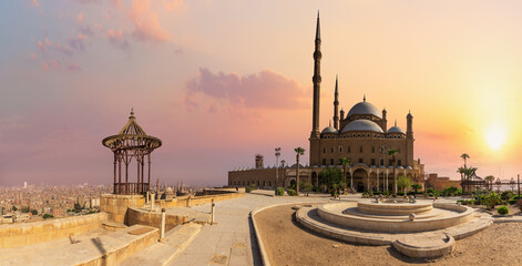 Cairo Citadel, the Great Mosque view, sunset panorama, Egypt
