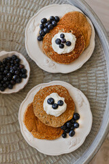 Healthy breakfast concept. Oatmeal pancakes with blueberries