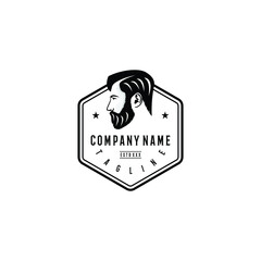 Bearded man logo design template. Awesome a bearded man with emblem logo. A bearded man silhouette logotype.