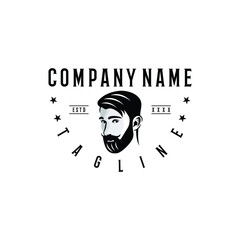 Bearded man logo design template. Awesome a bearded man line art logo. A bearded man silhouette logotype.