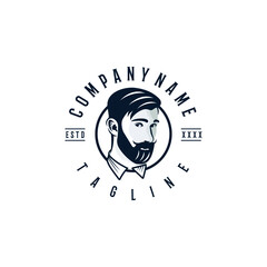 Bearded man logo design template. Awesome a bearded man line art logo. A bearded man silhouette logotype.
