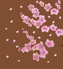  Vector illustration spring. All wakes up, flowers sakura blossom.Postcard 