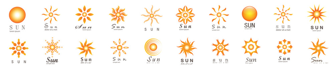 Obraz premium Abstract Sun Logo And Icon Set - Isolated On White Background, Vector Illustration. Abstract Sun Logo And Icons For Solar Energy Logo And Sunburst Icon Design. Abstract Sun, Vector Illustration