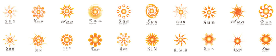 Fototapeta premium Abstract Sun Logo And Icon Set - Isolated On White Background, Vector Illustration. Abstract Sun Logo And Icons For Solar Energy Logo And Sunburst Icon Design. Abstract Sun, Vector Illustration