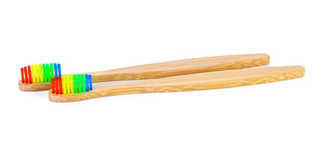 colorful bamboo toothbrush on a white background