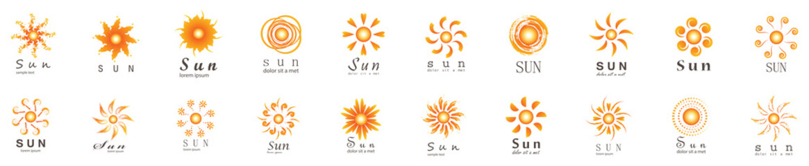 Fototapeta na wymiar Abstract Sun Logo And Icon Set - Isolated On White Background, Vector Illustration. Abstract Sun Logo And Icons For Solar Energy Logo And Sunburst Icon Design. Abstract Sun, Vector Illustration
