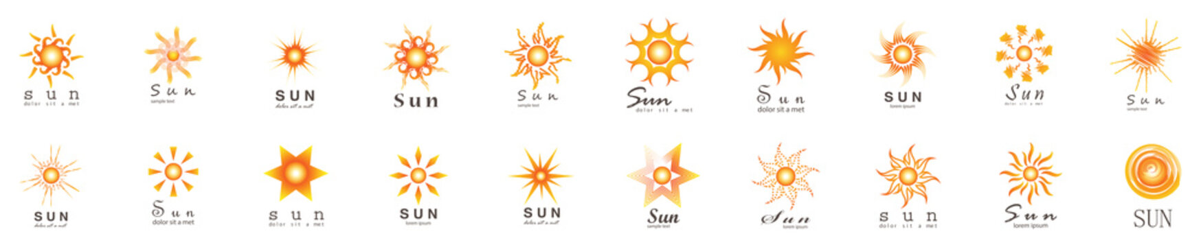 Abstract Sun Logo And Icon Set - Isolated On White Background, Vector Illustration. Abstract Sun Logo And Icons For Solar Energy Logo And Sunburst Icon Design. Abstract Sun, Vector Illustration