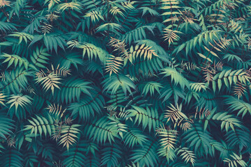 Tropical plants seamless pattern. Spring background with green leaves. Seamless flower and palm tree leaf. View from above.