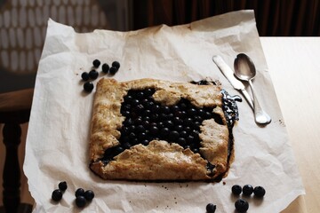 Homemade vegan blueberry tart cake