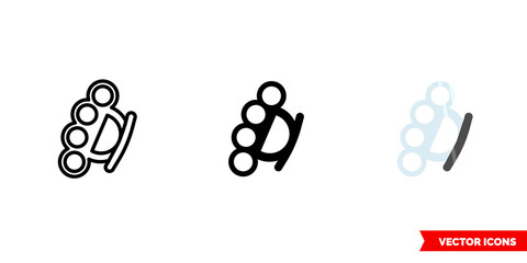 Brass knuckles icon of 3 types. Isolated vector sign symbol.