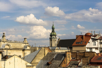 View of the bell tower of the church of St. Andrew and the Bernardine monastery built in 1733-1734...