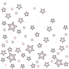 Confetti of shooting stars. Multi-colored stars. Luxury holiday background, greeting card. Abstract texture on a white background. Design element. Vector illustration, eps 10.