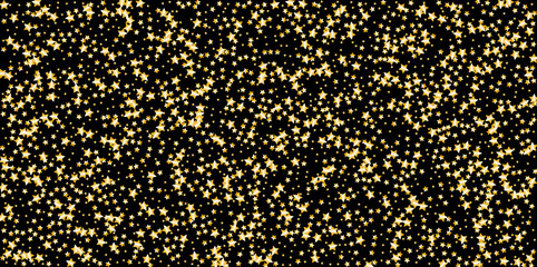 Confetti of shooting stars. Gold stars. Luxury holiday background. Abstract texture on a black background. Design element. Vector illustration, eps 10.
