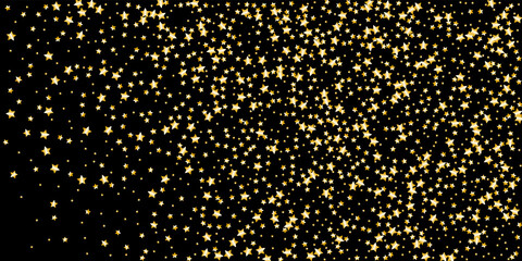 Confetti of shooting stars. Gold stars. Luxury holiday background. Abstract texture on a black background. Design element. Vector illustration, eps 10.
