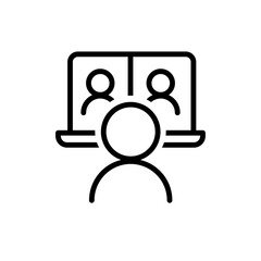 Video chat conference icon. People on computer screen. Home office. Digital communication. Internet teaching media.