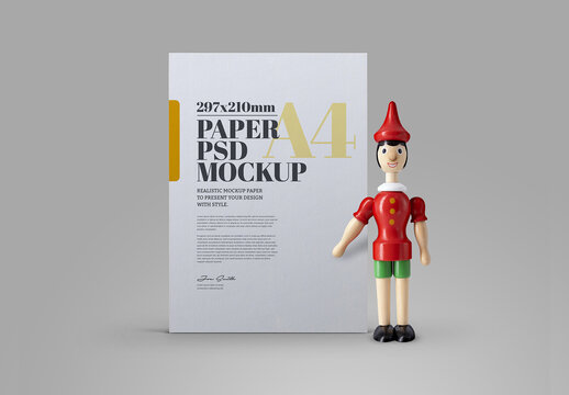 Wood Doll with Flyer Mockup