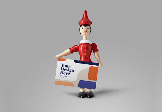 Wood Doll with Business Card Mockup