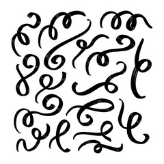 Swirls and curves. Underlines, borders, dividers. Vector set of notebook doodles. Collection of hand drawn flourishes.