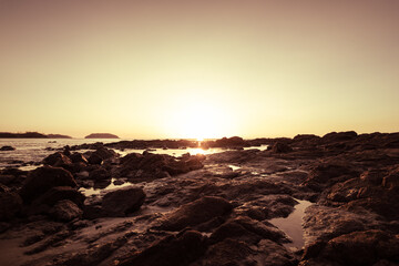 Fototapeta na wymiar A beautiful beach sunset along the ocean in Costa Rica.