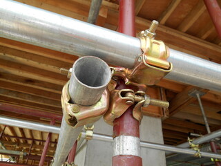 SELANGOR, MALAYSIA -JULY 10, 2016: Scaffolding connector detail at the construction site. The...