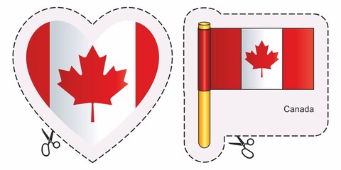 Flag  Canada. Vector cut sign here, isolated on white. Can be used for design, stickers, souvenirs.